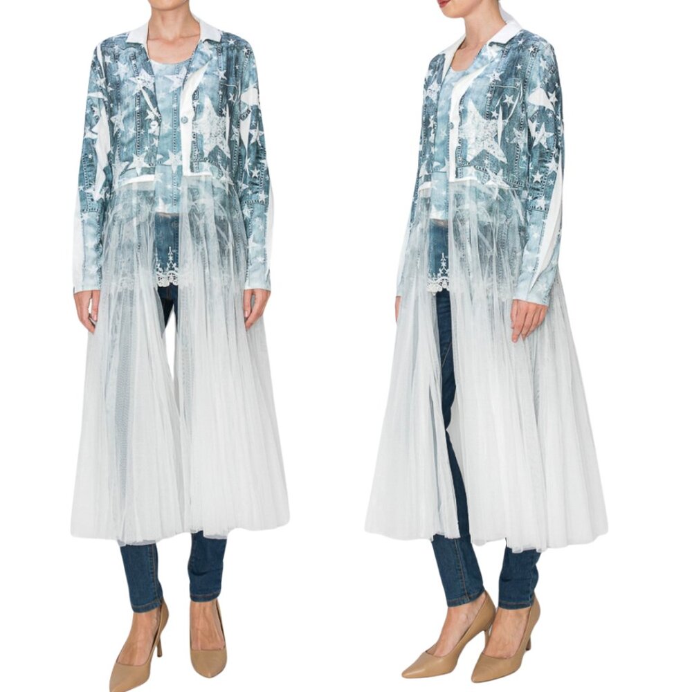 ORIGAMI Victorian Lace Star Print Cardigan Duster S-XXL NWT